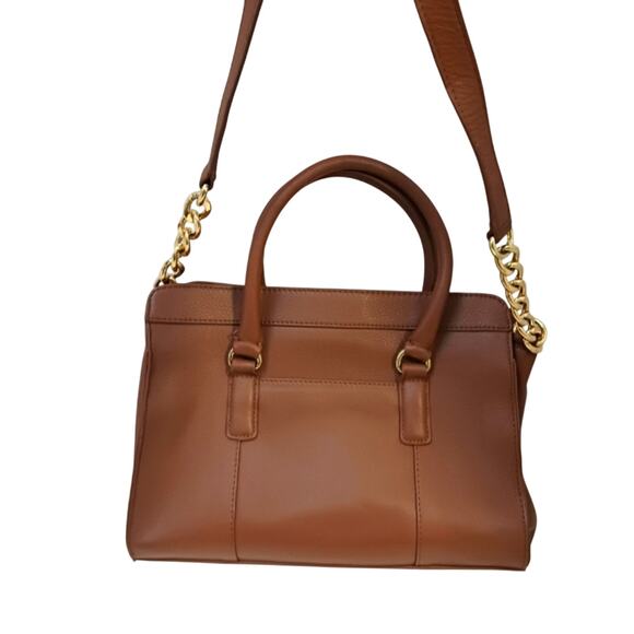 Emma Fox Leather Designer Purse  BROWN w GOLD Chain Strap Fancy Business $200 - Picture 12 of 16